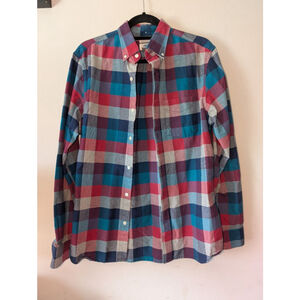 Men's Old Navy M Slim Fit Plaid Casual Button Down Shirt Red Blue